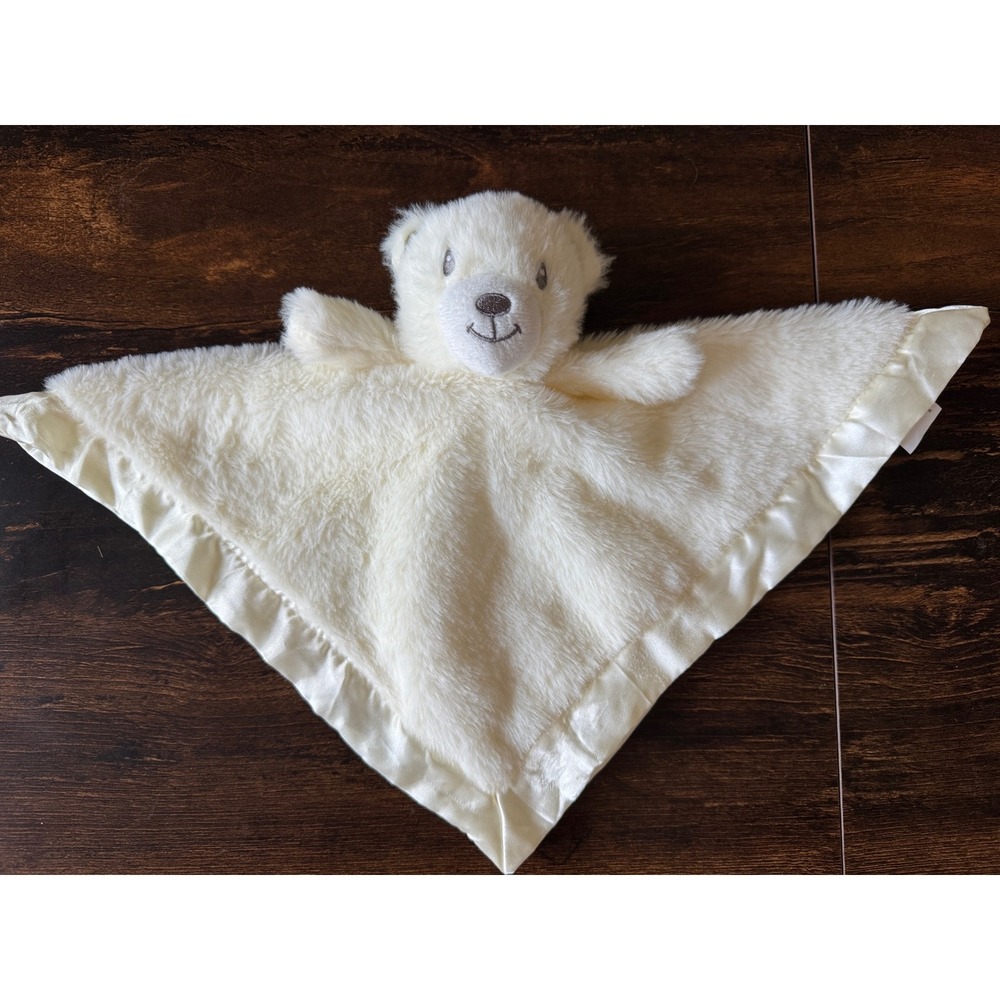 Bellimu White Teddy Bear Baby Security Blanket Plush Satin Trim Lovey